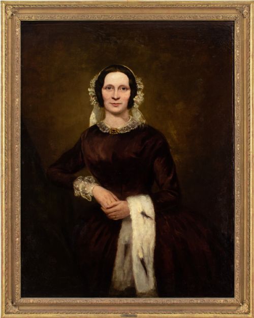 MID19THCENTURY ENGLISH SCHOOL WEDDING PORTRAITS OF JOSEPH HARRIET JOHNSON ANTIQUE OIL PAINTING - ADDITIONAL PHOTO 1