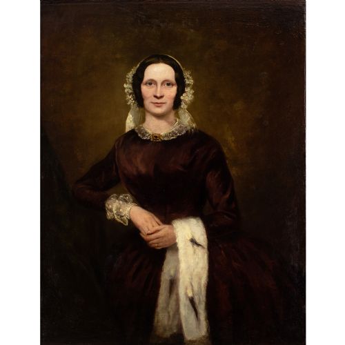 MID19THCENTURY ENGLISH SCHOOL WEDDING PORTRAITS OF JOSEPH HARRIET JOHNSON ANTIQUE OIL PAINTING - ADDITIONAL PHOTO 3