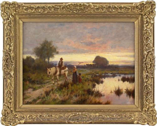 joseph paulman returning at twilight antique oil painting - CATEGORY: ANTIQUE ART - DATED 1890