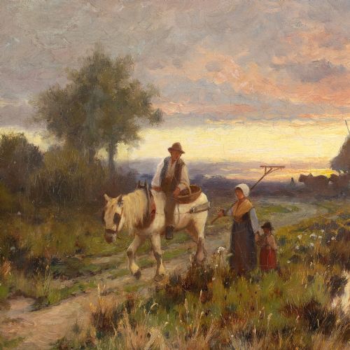 JOSEPH PAULMAN RETURNING AT TWILIGHT ANTIQUE OIL PAINTING - ADDITIONAL PHOTO 4