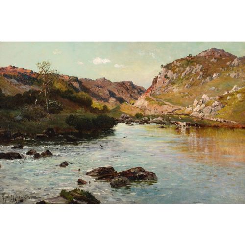 fig 2. Alfred De Breanski RBA, The Valley Of The Lledr - Evening - Antique Oil Painting