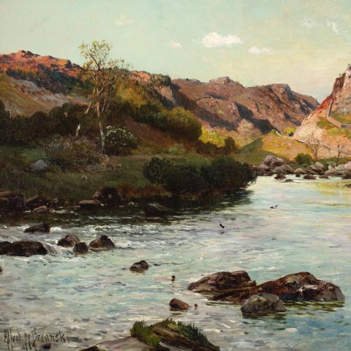 fig 4. Alfred De Breanski RBA, The Valley Of The Lledr - Evening - Antique Oil Painting
