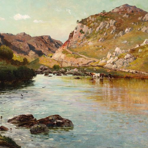 fig 5. Alfred De Breanski RBA, The Valley Of The Lledr - Evening - Antique Oil Painting