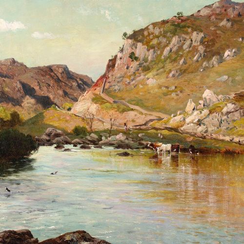 fig 6. Alfred De Breanski RBA, The Valley Of The Lledr - Evening - Antique Oil Painting