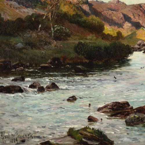 fig 7. Alfred De Breanski RBA, The Valley Of The Lledr - Evening - Antique Oil Painting