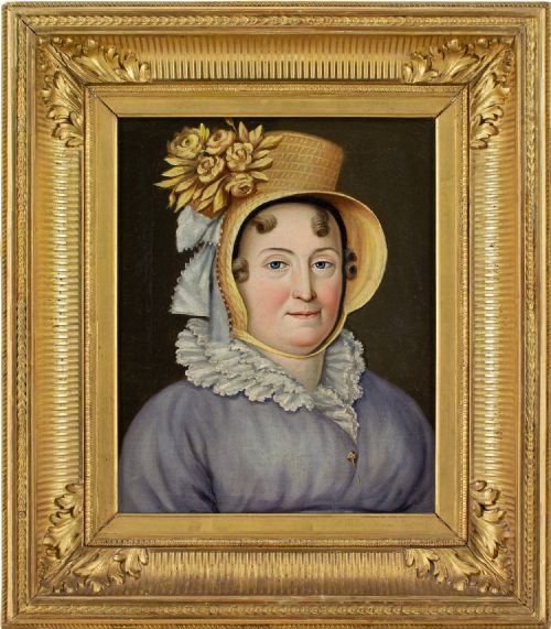 dominique erra portrait of a woman with a straw bonnet antique oil painting - CATEGORY: ANTIQUE ART - DATED 1800