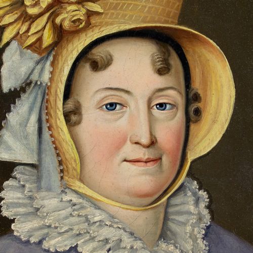 DOMINIQUE ERRA PORTRAIT OF A WOMAN WITH A STRAW BONNET ANTIQUE OIL PAINTING - ADDITIONAL PHOTO 5