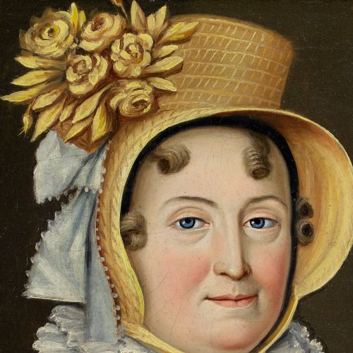 DOMINIQUE ERRA PORTRAIT OF A WOMAN WITH A STRAW BONNET ANTIQUE OIL PAINTING - ADDITIONAL PHOTO 7
