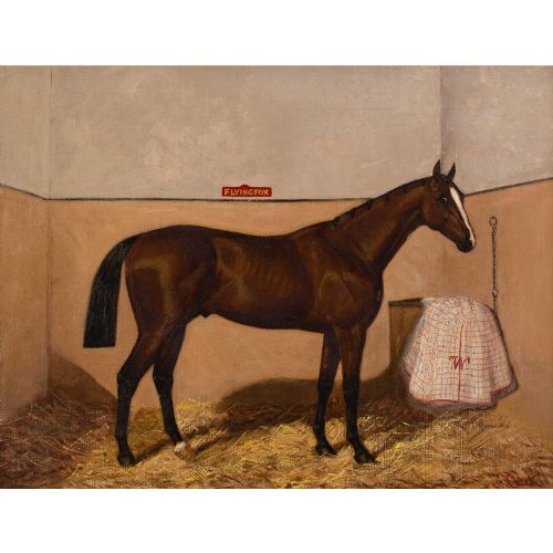 ALBERT CLARK CIRCLE PORTRAIT OF FLYING FOX ANTIQUE OIL PAINTING - ADDITIONAL PHOTO 1