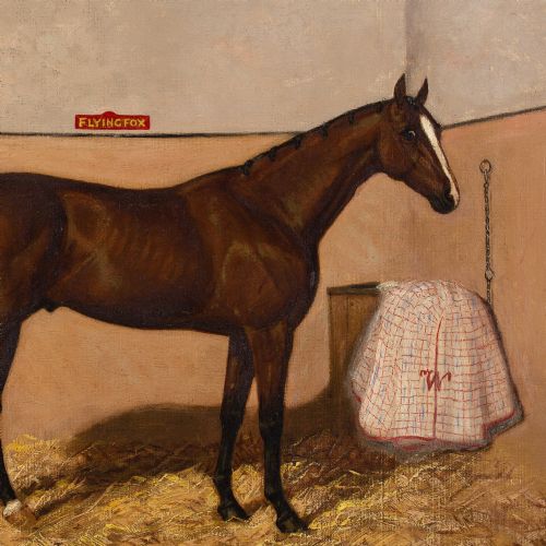 ALBERT CLARK CIRCLE PORTRAIT OF FLYING FOX ANTIQUE OIL PAINTING - ADDITIONAL PHOTO 4