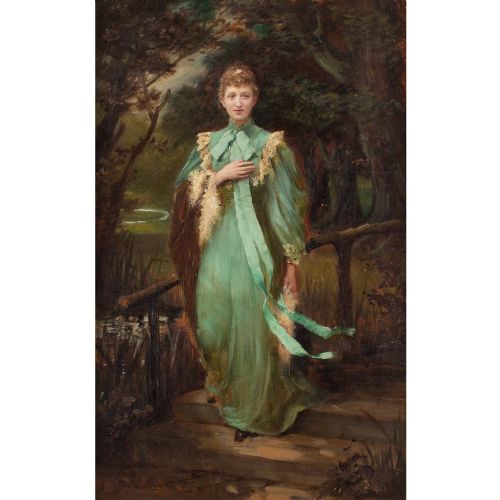THOMAS BENJAMIN KENNINGTON PORTRAIT OF AGNES CHICHESTER ANTIQUE OIL PAINTING - ADDITIONAL PHOTO 1
