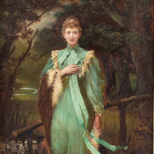 THOMAS BENJAMIN KENNINGTON PORTRAIT OF AGNES CHICHESTER ANTIQUE OIL PAINTING - ADDITIONAL PHOTO 4