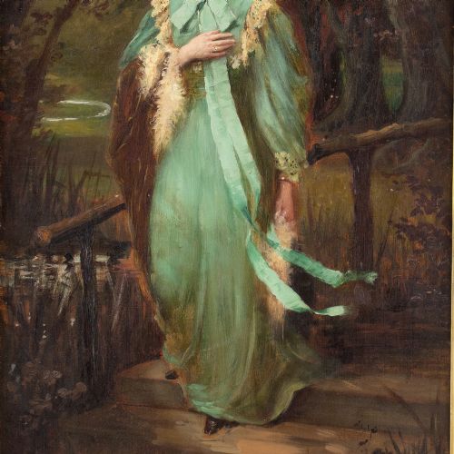 THOMAS BENJAMIN KENNINGTON PORTRAIT OF AGNES CHICHESTER ANTIQUE OIL PAINTING - ADDITIONAL PHOTO 5