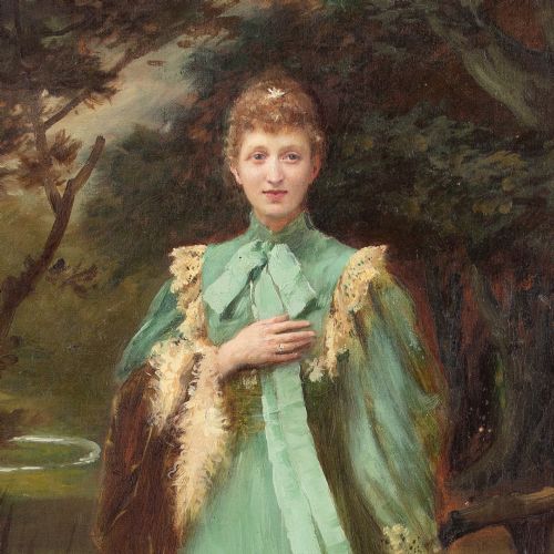 THOMAS BENJAMIN KENNINGTON PORTRAIT OF AGNES CHICHESTER ANTIQUE OIL PAINTING - ADDITIONAL PHOTO 6