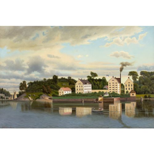 CARL AUGUST FAHLGREN HORNSBERG SUGAR FACTORY STOCKHOLM ANTIQUE OIL PAINTING - ADDITIONAL PHOTO 1
