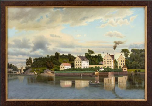carl august fahlgren hornsberg sugar factory stockholm antique oil painting - CATEGORY: ANTIQUE ART - DATED 1880