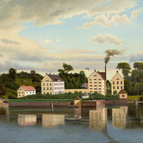 CARL AUGUST FAHLGREN HORNSBERG SUGAR FACTORY STOCKHOLM ANTIQUE OIL PAINTING - ADDITIONAL PHOTO 4