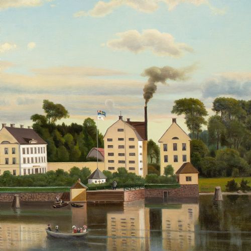 CARL AUGUST FAHLGREN HORNSBERG SUGAR FACTORY STOCKHOLM ANTIQUE OIL PAINTING - ADDITIONAL PHOTO 6