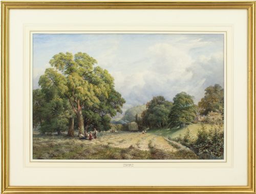 charles davidson haymaking lewes sussex antique watercolour - CATEGORY: ANTIQUE ART - DATED 1850