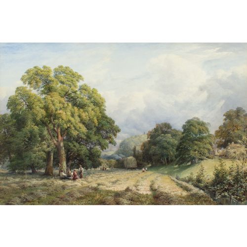 CHARLES DAVIDSON HAYMAKING LEWES SUSSEX ANTIQUE WATERCOLOUR - ADDITIONAL PHOTO 1