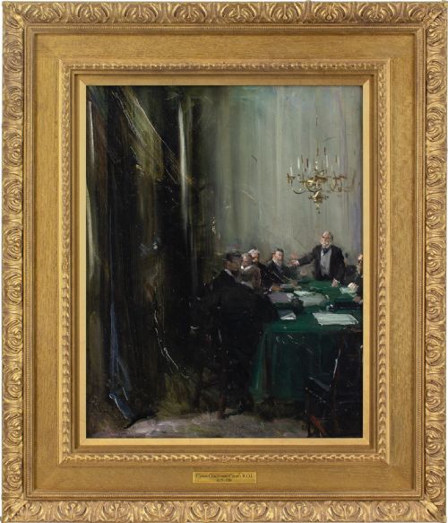 cyrus cuneo roi the green table antique oil painting - CATEGORY: ANTIQUE ART - DATED 1910