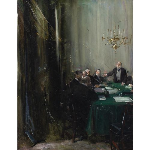 CYRUS CUNEO ROI THE GREEN TABLE ANTIQUE OIL PAINTING - ADDITIONAL PHOTO 1
