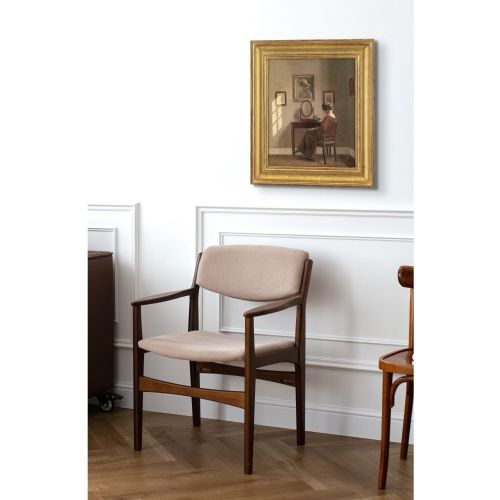 ALFRED BROGE INTERIOR WITH WOMAN DRESSING TABLE ANTIQUE OIL PAINTING - ADDITIONAL PHOTO 5