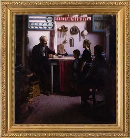 sophus vermehren en almisse antique oil painting - CATEGORY: ANTIQUE ART - DATED 1910