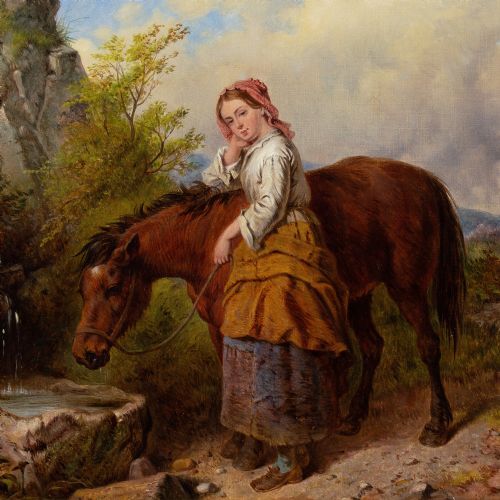 ISAAC HENZELL RBA THE WATERING PLACE ANTIQUE OIL PAINTING - ADDITIONAL PHOTO 4