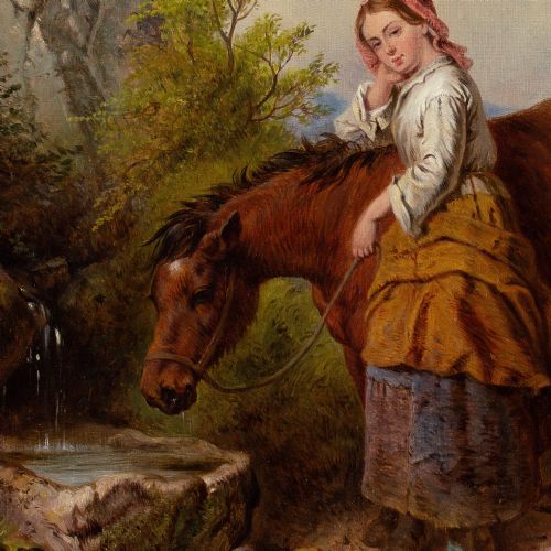 ISAAC HENZELL RBA THE WATERING PLACE ANTIQUE OIL PAINTING - ADDITIONAL PHOTO 6