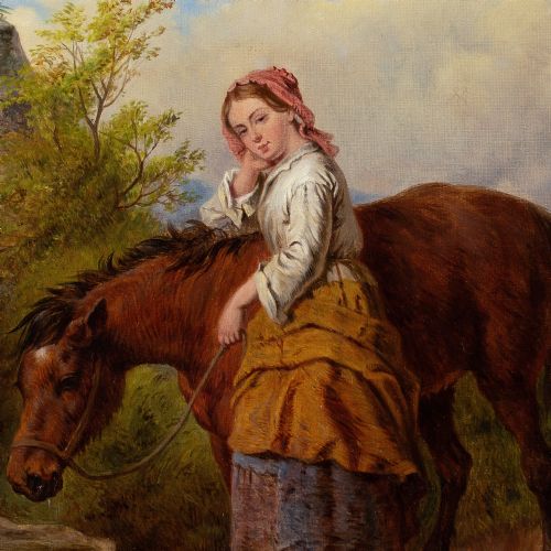 ISAAC HENZELL RBA THE WATERING PLACE ANTIQUE OIL PAINTING - ADDITIONAL PHOTO 7
