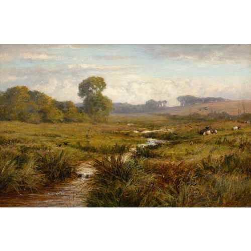 fig 1. William Samuel Jay RBA, Landscape With Stream & Cattle - Antiqie Oil Painting