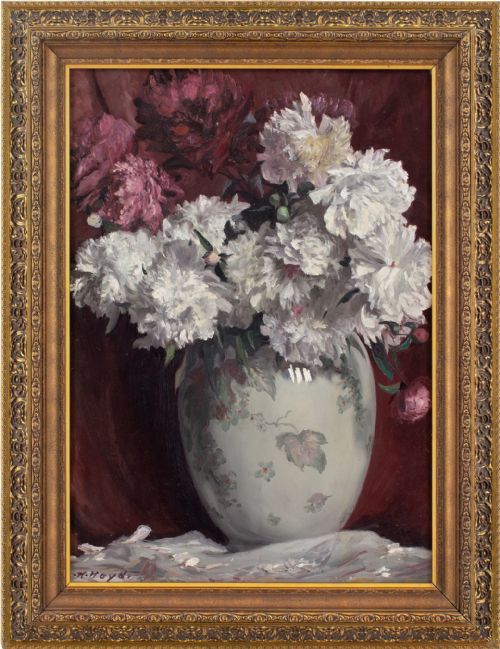karl hayd still life with peonies vase oil painting - CATEGORY: ANTIQUE ART - DATED 1930