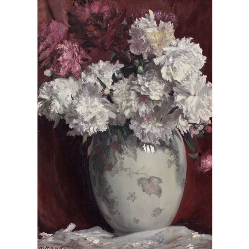 KARL HAYD STILL LIFE WITH PEONIES VASE OIL PAINTING - ADDITIONAL PHOTO 1
