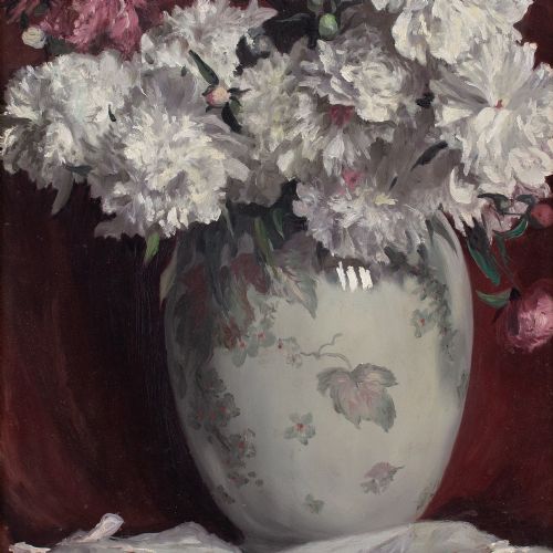 KARL HAYD STILL LIFE WITH PEONIES VASE OIL PAINTING - ADDITIONAL PHOTO 5