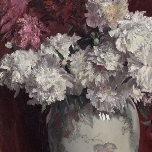 KARL HAYD STILL LIFE WITH PEONIES VASE OIL PAINTING - ADDITIONAL PHOTO 6