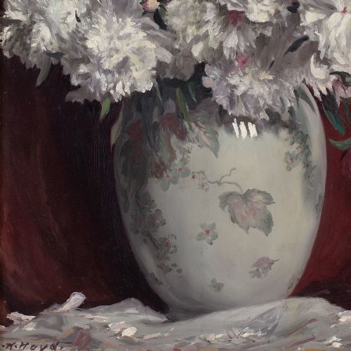 KARL HAYD STILL LIFE WITH PEONIES VASE OIL PAINTING - ADDITIONAL PHOTO 7