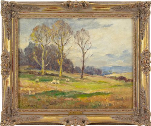 owen bowen roi rca upland landscape with sheep autumn antique painting - CATEGORY: ANTIQUE ART - DATED 1930