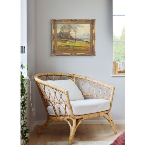 OWEN BOWEN ROI RCA UPLAND LANDSCAPE WITH SHEEP AUTUMN ANTIQUE PAINTING - ADDITIONAL PHOTO 1