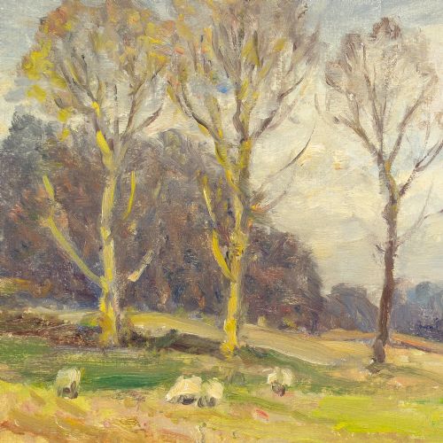 OWEN BOWEN ROI RCA UPLAND LANDSCAPE WITH SHEEP AUTUMN ANTIQUE PAINTING - ADDITIONAL PHOTO 6