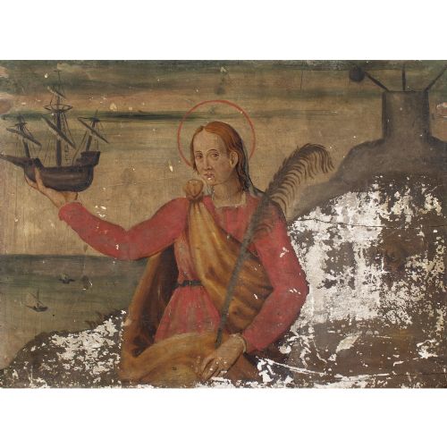fig 1. Late 16th-Century Catalan School, Saint Madrona Of Thessalonica, Patron Saint Of Barcelona - Antique Tempera on Panel 