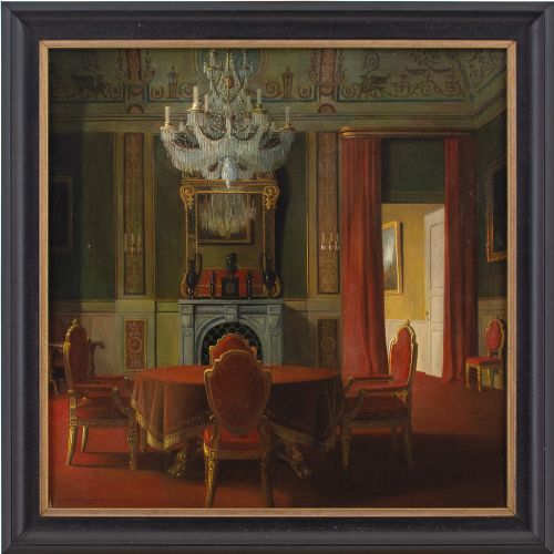 christian tilemannpetersen manor house interior antique oil painting - CATEGORY: ANTIQUE ART - DATED 1920