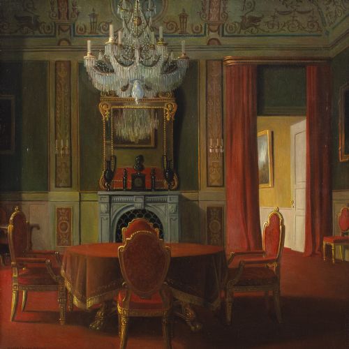 CHRISTIAN TILEMANNPETERSEN MANOR HOUSE INTERIOR ANTIQUE OIL PAINTING - ADDITIONAL PHOTO 1