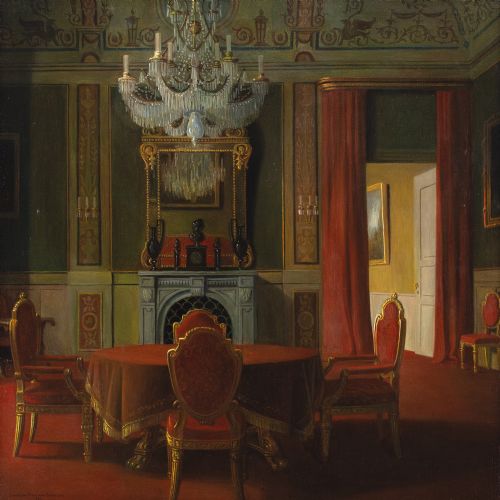 CHRISTIAN TILEMANNPETERSEN MANOR HOUSE INTERIOR ANTIQUE OIL PAINTING - ADDITIONAL PHOTO 4