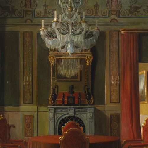 CHRISTIAN TILEMANNPETERSEN MANOR HOUSE INTERIOR ANTIQUE OIL PAINTING - ADDITIONAL PHOTO 5