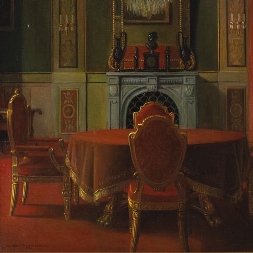 CHRISTIAN TILEMANNPETERSEN MANOR HOUSE INTERIOR ANTIQUE OIL PAINTING - ADDITIONAL PHOTO 6