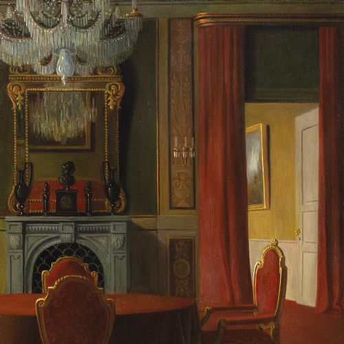 CHRISTIAN TILEMANNPETERSEN MANOR HOUSE INTERIOR ANTIQUE OIL PAINTING - ADDITIONAL PHOTO 7