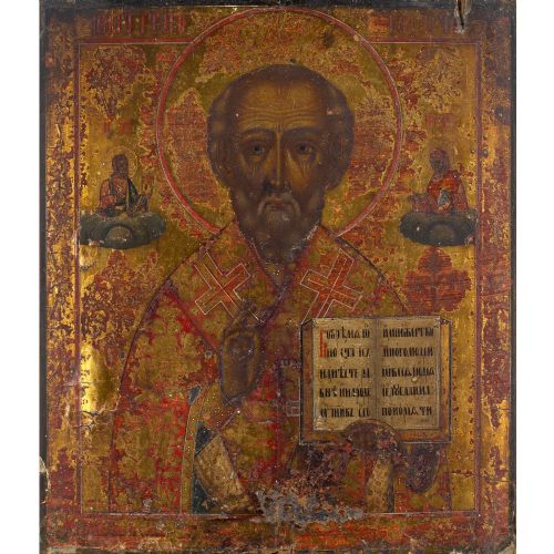19THCENTURY RUSSIAN ICON ST NICHOLAS OF MYRA TEMPERA WITH GILDING ON WOOD - ADDITIONAL PHOTO 1