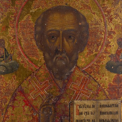 19THCENTURY RUSSIAN ICON ST NICHOLAS OF MYRA TEMPERA WITH GILDING ON WOOD - ADDITIONAL PHOTO 2
