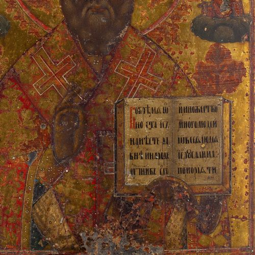 19THCENTURY RUSSIAN ICON ST NICHOLAS OF MYRA TEMPERA WITH GILDING ON WOOD - ADDITIONAL PHOTO 3